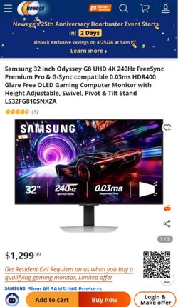 Samsung 32" Odyssey G8 4K OLED Gaming Monitor 240Hz