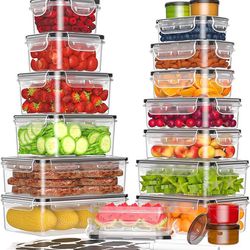 36-Piece Food Storage Containers with Lids(18 Containers & 18 Lids), Plastic Food Containers for Pantry & Kitchen Storage and Organization, BPA-Free, 