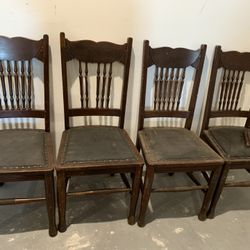 Antique Oak Victorian Dining Chairs - Set of 4