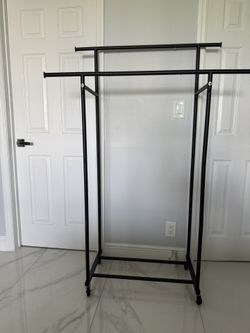 Sturdy Heavy Duty Rolling Clothes Rack With Wheels Double Rod 