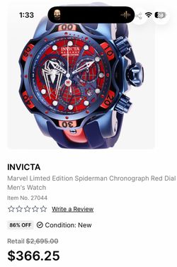 Marvel/Spiderman Invicta Discontinued Collectors Watch