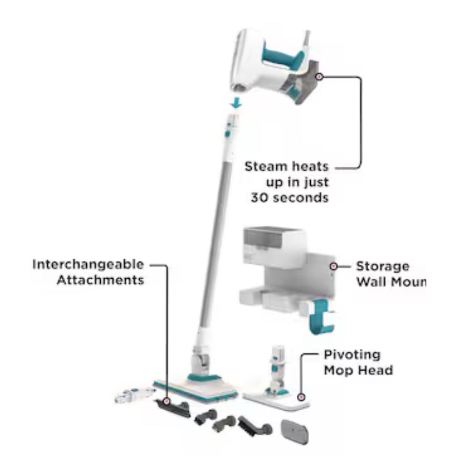 BLACK+DECKER 7 Piece 20-ft 1-Speed Upholstery Garment Multipurpose Steam Cleaner