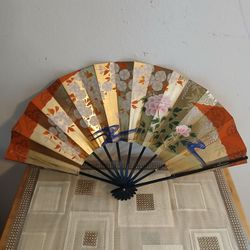 Vintage Japanese Folding Fan KYOTO Traditional Sensu Hanaguruma Reversible Gold, Floral