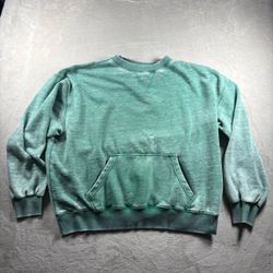 Free People Slow It Down Oversize Pullover Crew Sweater Size L Green Grunge#2587