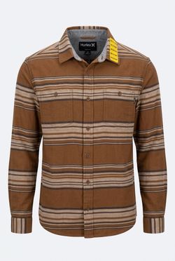 NEW with tags,  Hurley Plaid Flannel Button Up Shirt Brown Tan Medium