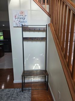 Industrial Rustic Brown Entryway Hall Tree – Coat Rack & Shoe Bench