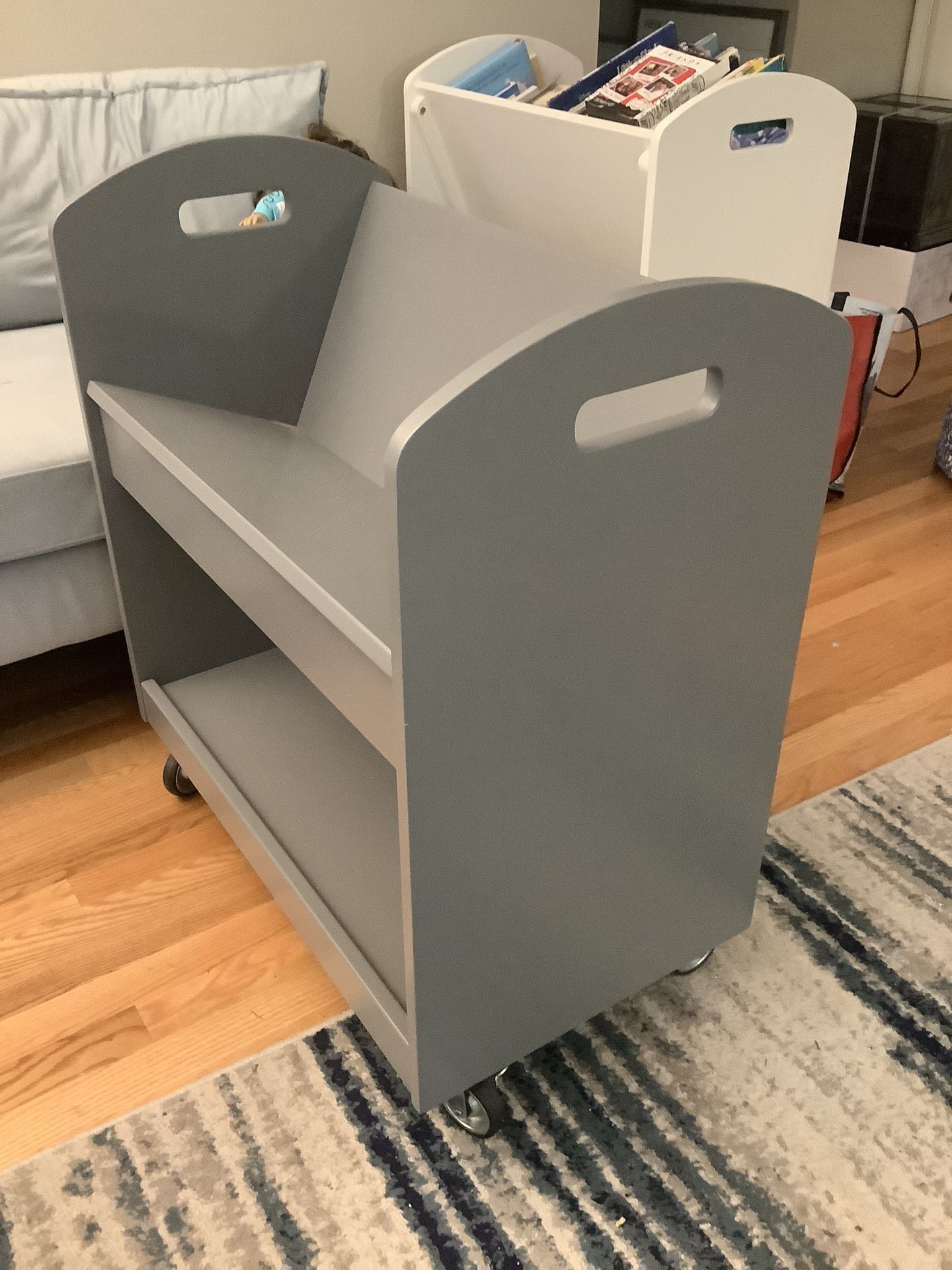 Crate And Barrel Local Branch Grey 2-Shelf Rolling Library Cart