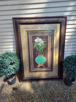 Large Framed Floral Vase Wall Art 4 ft tall