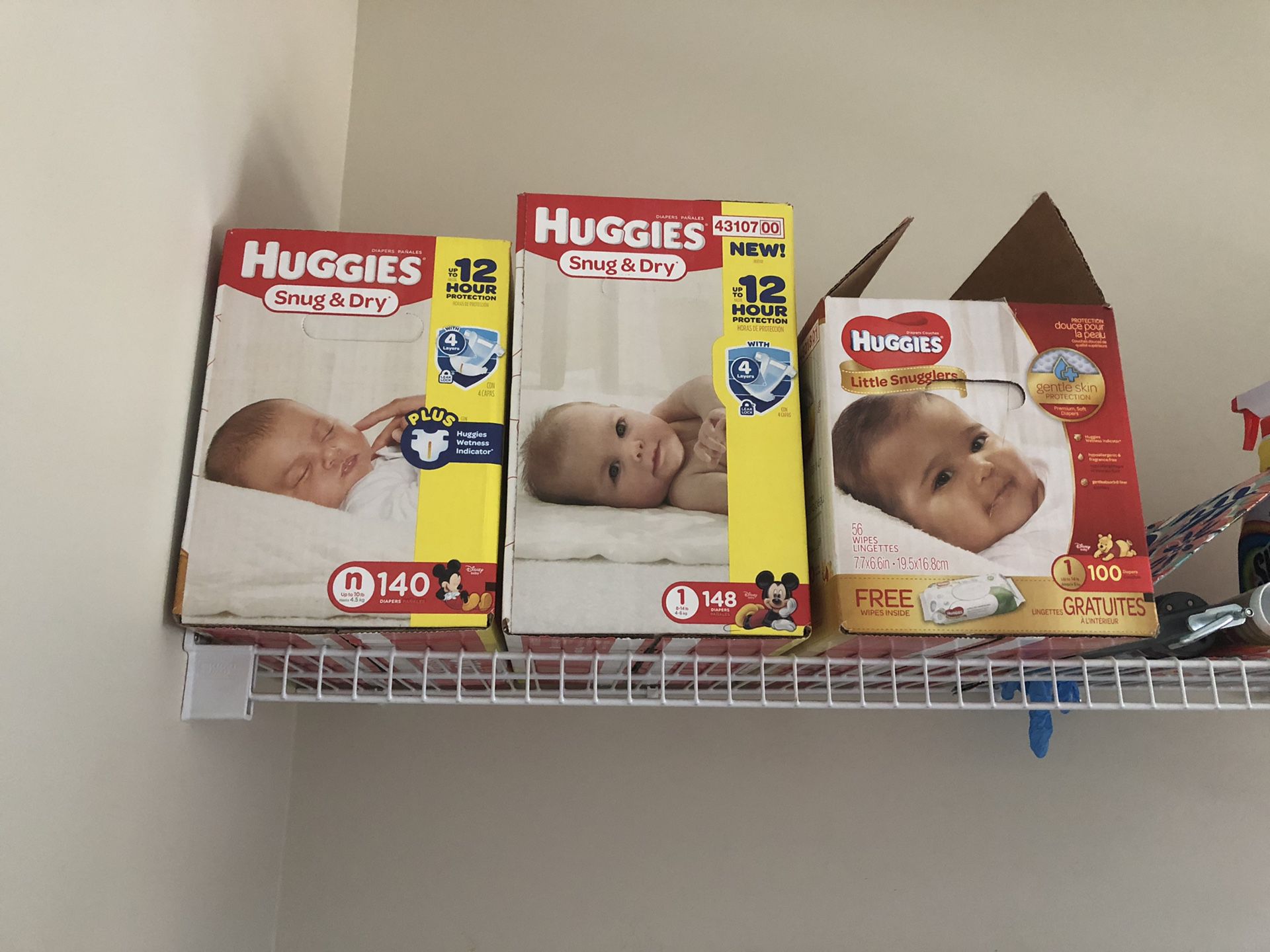 Unopened Huggies diapers