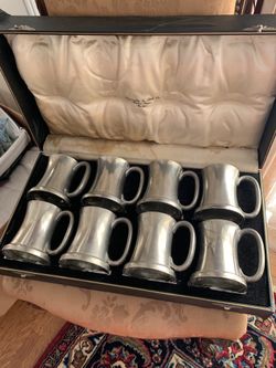 Pewter glass bottom mugs in original Abercrombie box!