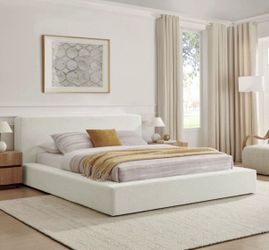 Ivory Textured Fabric Queen Cloud Platform Bed Frame