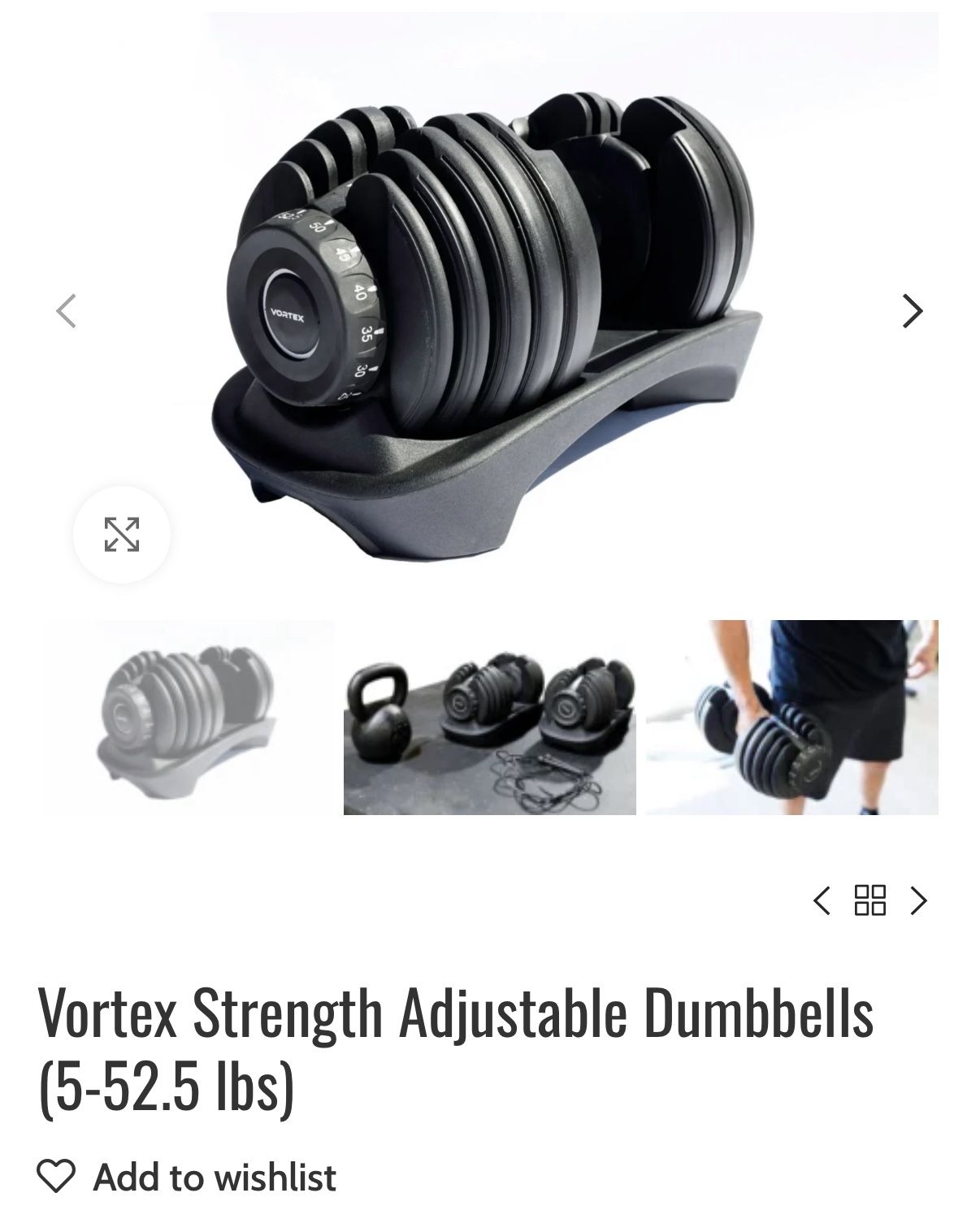 Single Vortex Adjustable Dumbbell 5-52.5lbs