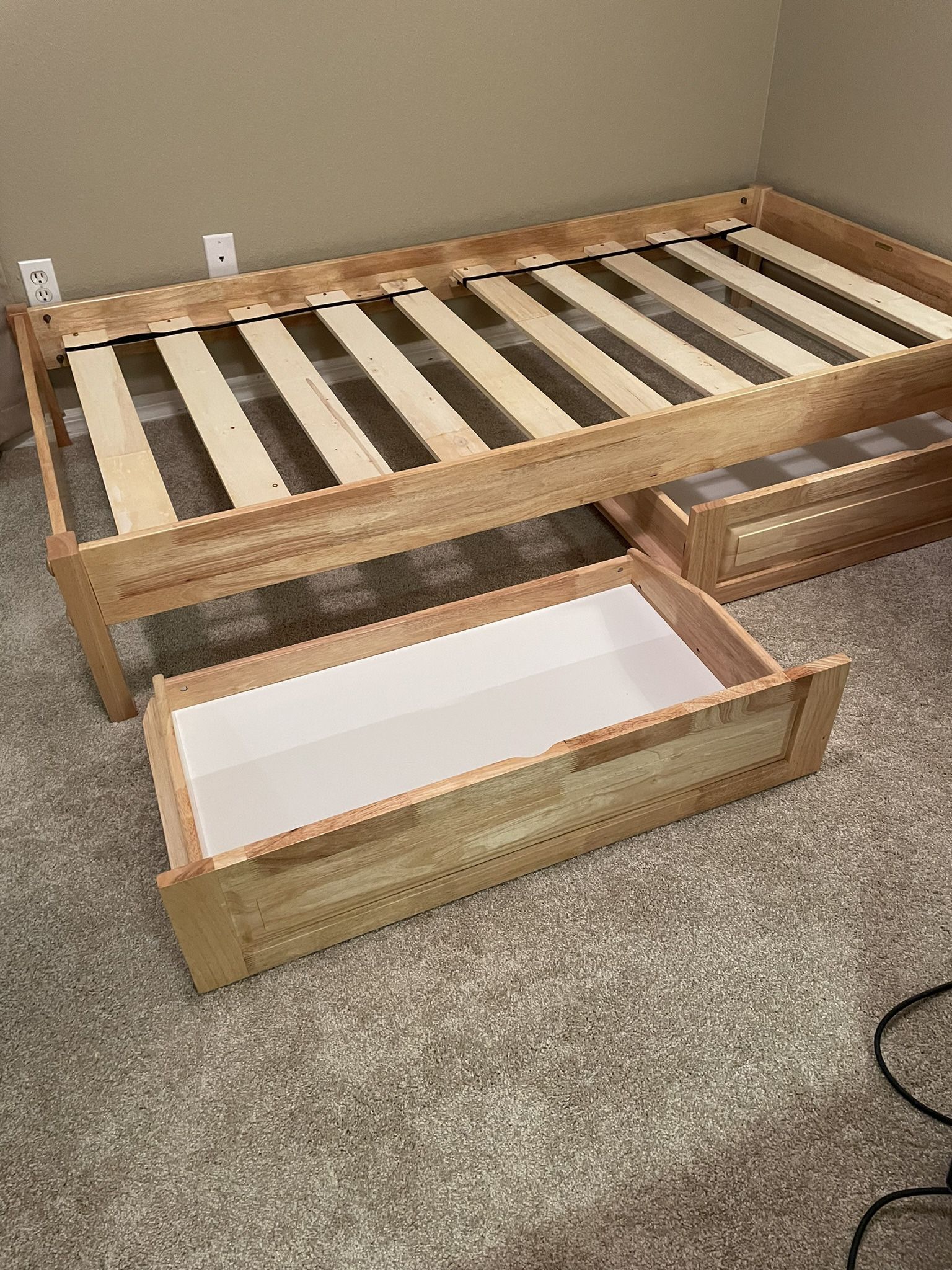 Beautiful Solid Wood Twin Bed Frame With Two Pullout Drawers