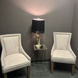 Pair of Upholstered Accent Chairs – Beige Fabric