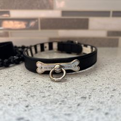 Henri Bendel West 57th Black Small Dog Collar and Fabuleash Black Beaded Dog Leash 