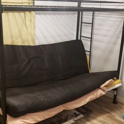 Metal Frame Futon Bunk Bed With 2 Mattress Pads