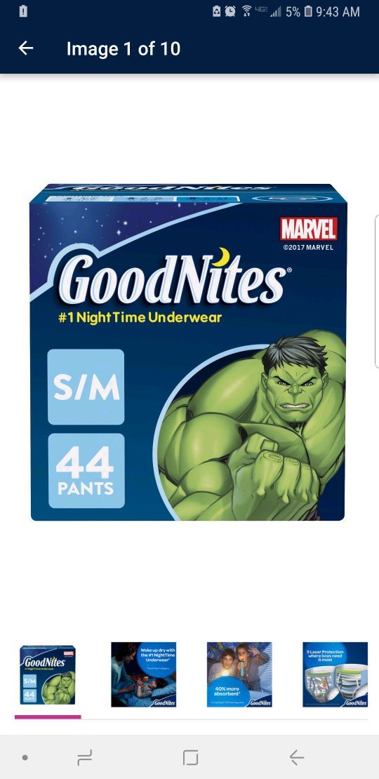New in box goodnites hulk nighttime underwear