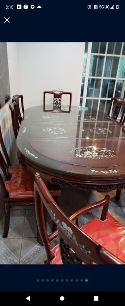 Cherry Carved Wood Chinese Antique Dining table Set