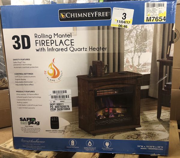 Chimneyfree Rolling Mantel Infrared Quartz Electric Fireplace