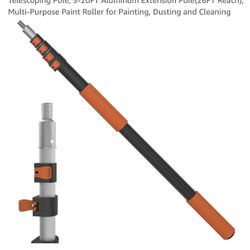Telescoping Pole, 5-20FT Aluminum Extension Pole(26FT Reach), Multi-Purpose Paint Roller for Painting, Dusting and Cleaning brand new in box still loc