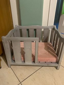Gray Wooden  Dog  Bed with Mattress