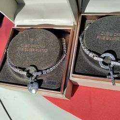 Valentine's Day Gifts,  CZ TENNIS BRACET Silver Plated Bracelets. Your CHOICE of Either BRACELET with Cross Or Heart Charm Style