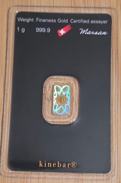 1 Gram Argor-Heraeus Kinebar .9999 Fine Gold Bar in Assay Card
