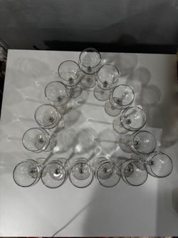Vintage Clear Crystal Balloon Wine Glasses Set of 15 | Multi-Ring Stacked Stem Goblets, 6.25” Tall