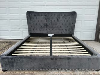 FINLEY GREY VELVET BED IN KING- Read Description