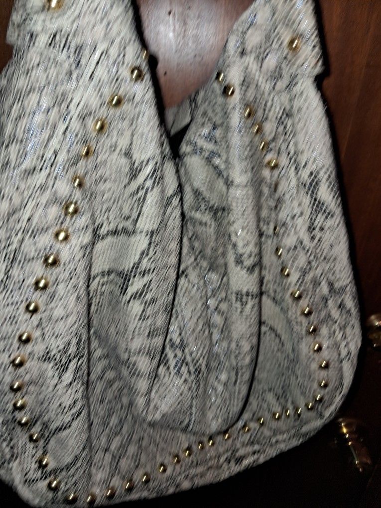 Snake Skin Hobo Shoulder Bag With Gold Studs New 30.00 