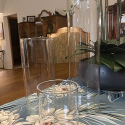 Nine Clear Glass Centerpiece Vases