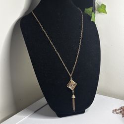 ✨ Gold Tone Geometric Spiral Pendant Necklace w/ Crystals & Drop Charm ✨