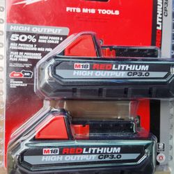 2) M18 RED LITHIUM HIGH OUTPUT MILWAUKEE CP3.0 BATTERIES FOR SALE BRAND NEW