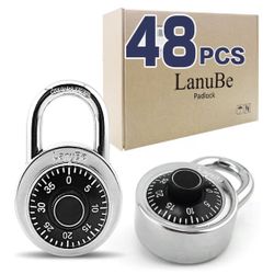 LanuBe Lock Standard Dial Combination Lock, 2 in. Wide, with Different Combinations, Black Turnplate, Pack of 48; Lock for School, Employee, Gym & Spo