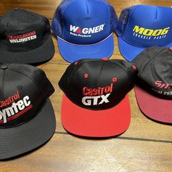 Vintage  6 Hat Bundle Snap-on,Moog,Wagner,Castrol Gtx&Syntec,Marlboro unlimited 