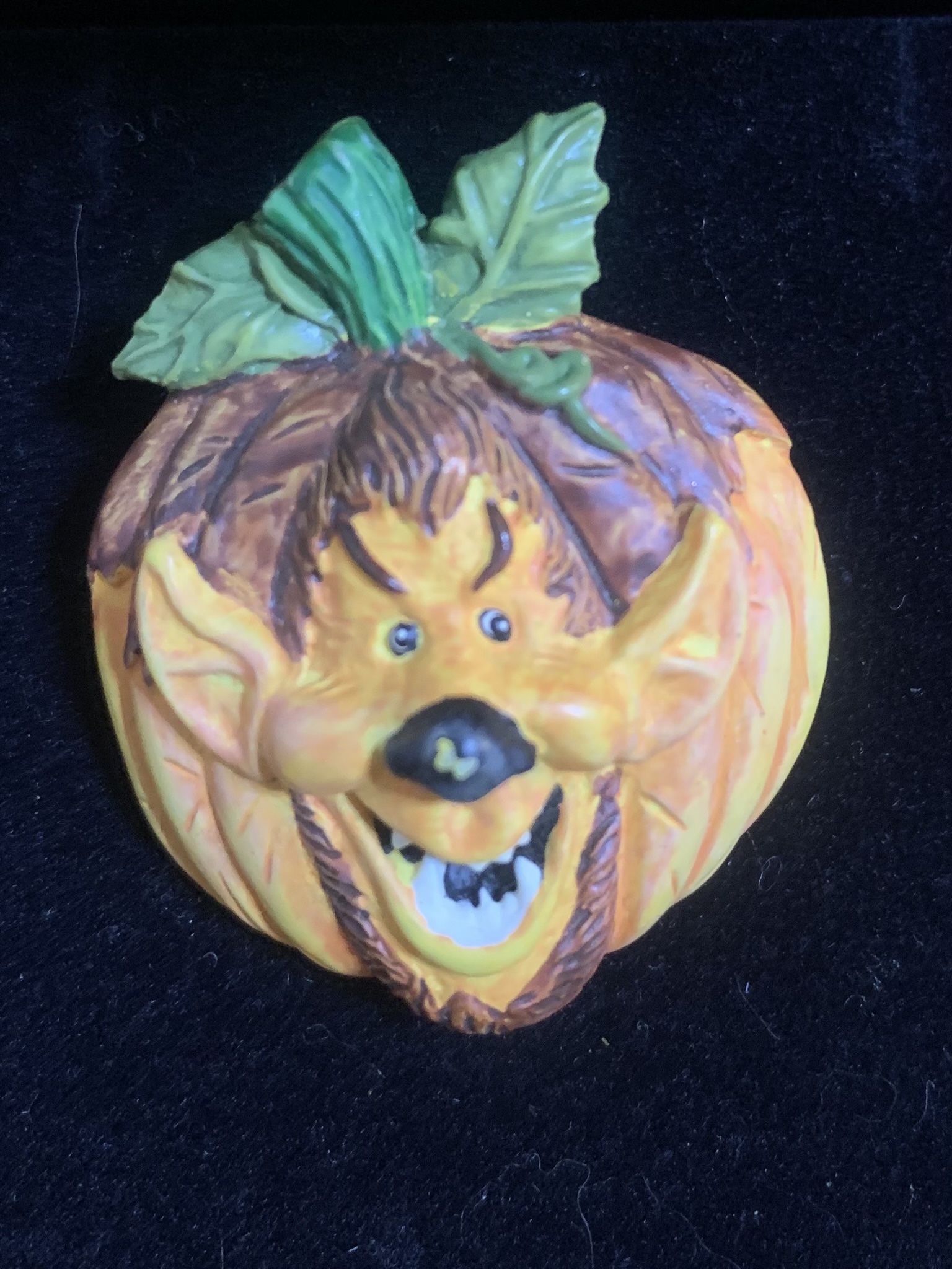 Vintage Pumpkin Werewolf Brooch