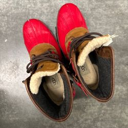 UGG Australia CECILE Waterproof Red/Brown LaceUp Duck Boots Size 9 PreOwned