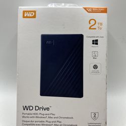 Western Digital WD External 2TB Hard Drive for Chromebook  & Mac NEW