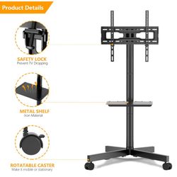 TV Stand with 3 Shelves 32"-65" Flat Curved TVs Swivel TV Trolley on Wheels Rolling with Cable Management