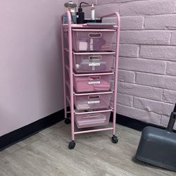 Pink Rolling Cart 5 Drawers