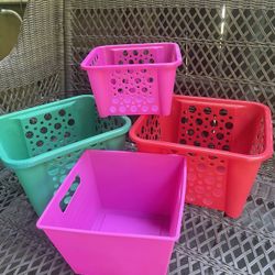 4-Colorful Multi-purpose Storage, Organizing Plastic Baskets