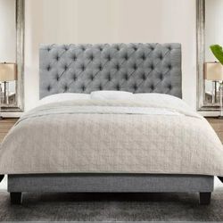 New Boyel Living
Gray Wood Frame Queen Luxury Upholstered Platform Bed with Tufted Headboard