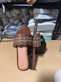 brown and gold beaded slides #glamour #summer #heels