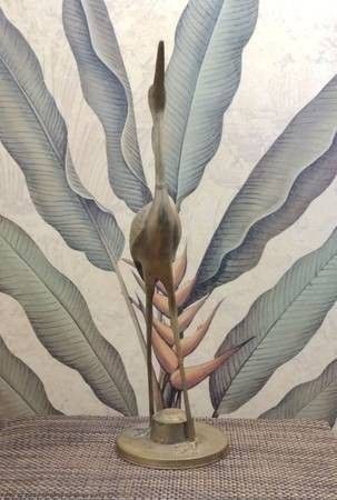 Tall Crane Bird Statue Castilian Brass & Copper Imports Korea 19"