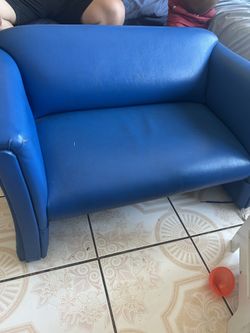 Blue kids leather couch