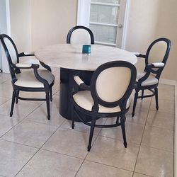 Antique solid marble-top round dining table set