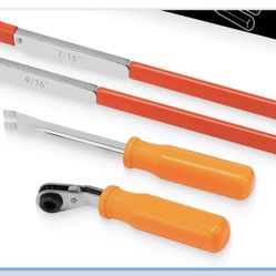 Air Brake Adjustment Tool Kit 4-PCS Set for Heavy Duty Trucks, with Ratcheting Wrenches (5/16" 7/16" 9/16") and Fork End Release Tool for Long Haul Tr