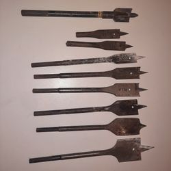 Spade, Paddle Flat Boring Bits. 9 Pieces. Used Good Condition.