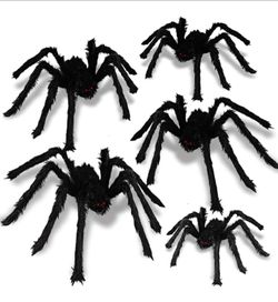 BILLMOSS Halloween Spider Decorations Outdoor - 5 PCS Giant Realistic Hairy Scary Spider Set