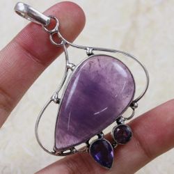 Amethyst 925 Sterling Silver Plated Gemstone 2.4" Pendant